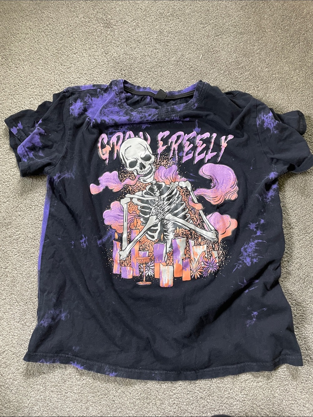 ROMWE Black & Purple Skeleton Graphic Tee for Kids